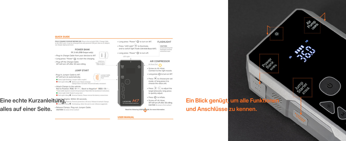 Powerbank для авто Smart Starthilfe з компресором, 12V, 60Wh - Запуск двигуна та підкачка шин, до 8.5л бензину/6.5л дизелю