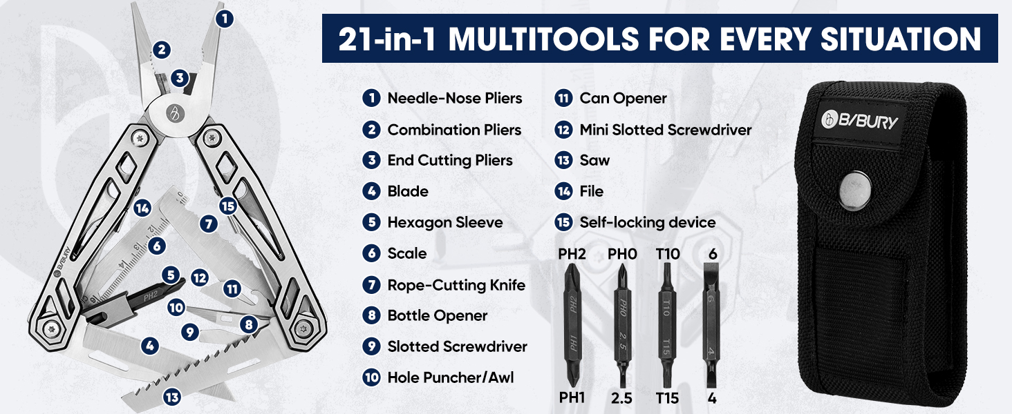 BIBURY Multitool - Titanium Multi-Tool Set with Pliers, Screwdriver, for Men & Women, Outdoor, Camping, Hunting, Fishing & Hiking
