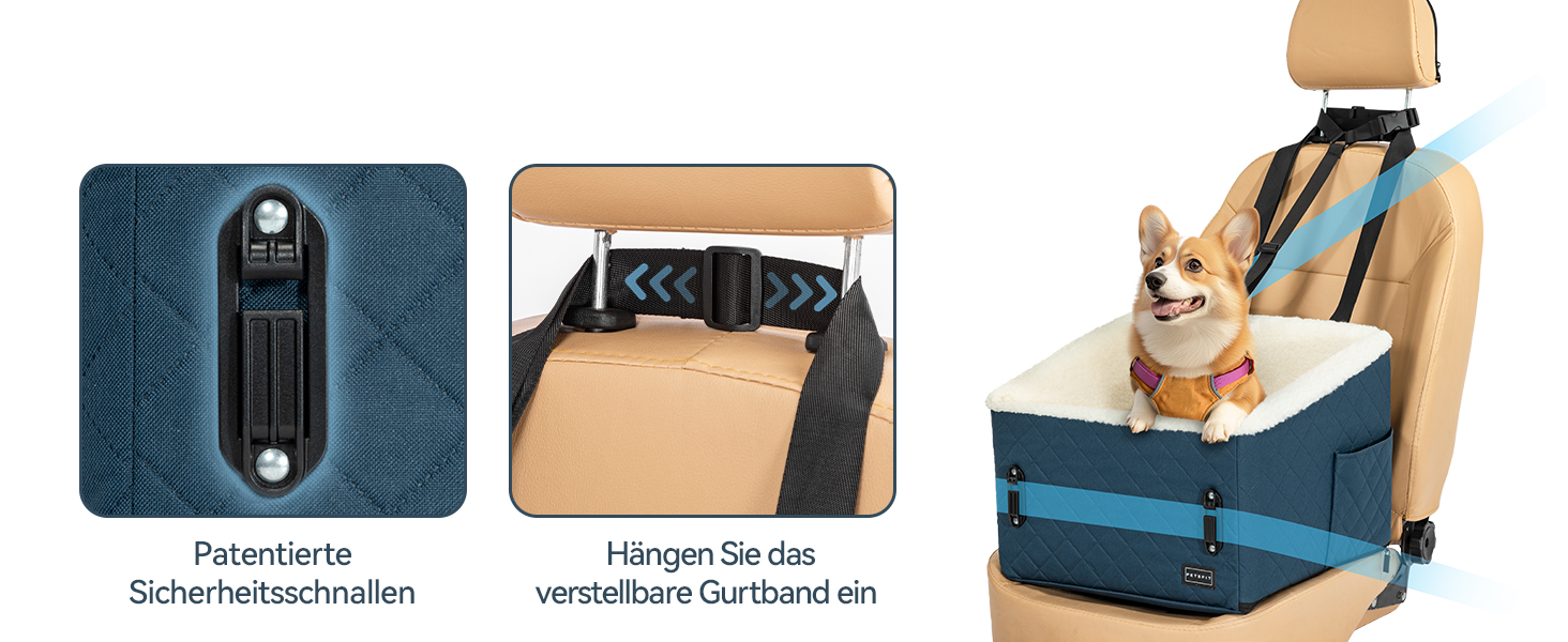 Автомобільний лежак для собак PETFIT, блакитний, до 12 кг, з підняттям 12.5 см, знятний чохол