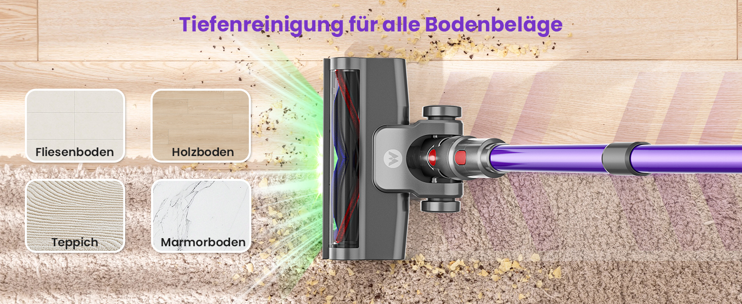 Бездротовий акумуляторний пилосос MAUOKE 45000Pa з LED-дисплеєм та V-подібною насадкою, 6-в-1 для дому, килимів, твердих поверхонь та видалення шерсті тварин