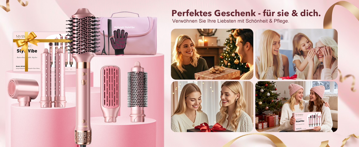 Airstyler 8-в-1: Фен-щітка з автоматичною насадкою для локонів, Dual Voltage, для подорожей, рожевий. Швидке сушіння, об'єм та без пошкоджень від тепла.