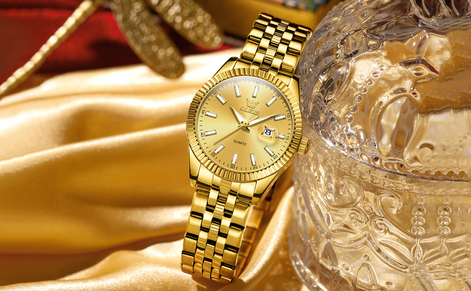 Годинник жіночий OLEVS з нержавіючої сталі, золотий, з датою, кварцовий, водонепроникний, аналоговий, на металевому браслеті