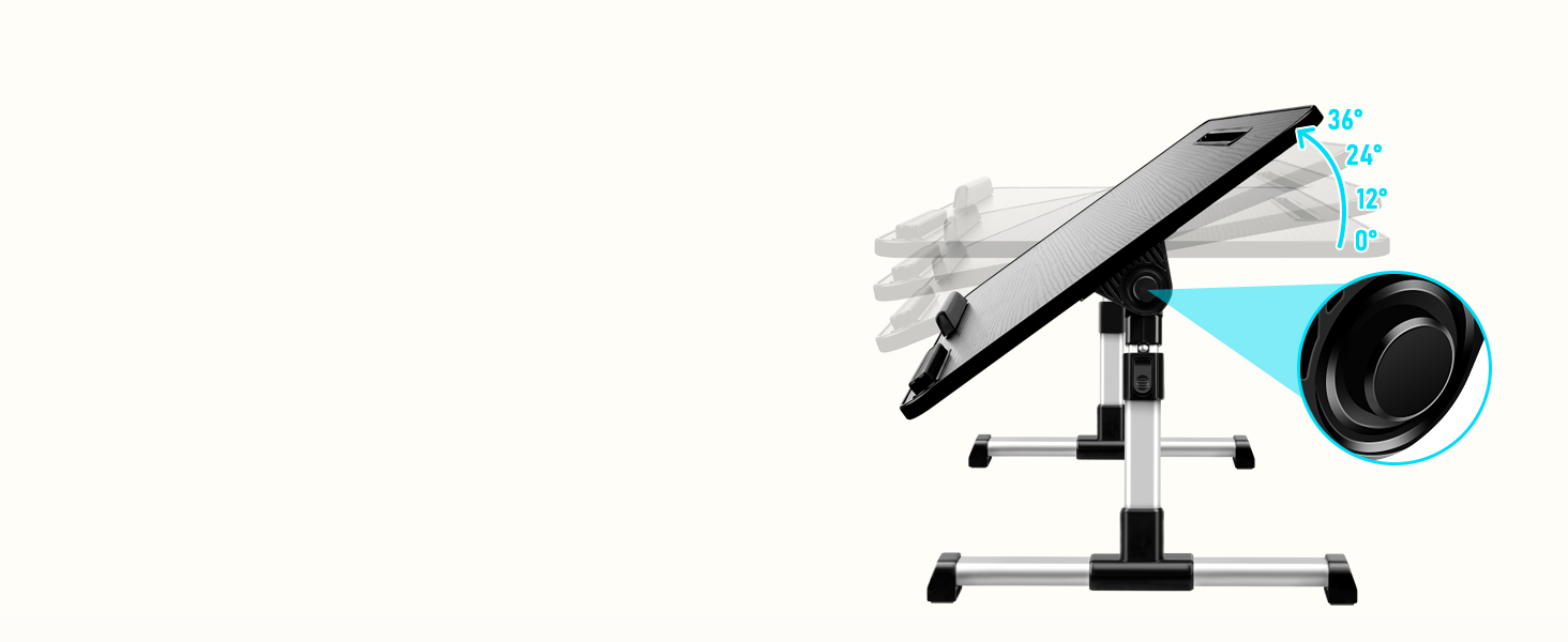 Стіл для ноутбука в ліжко, регульований, з ящиком, підставка для планшета, 60x34 см, чорний