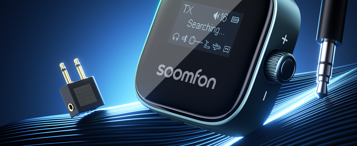 SOOMFON Bluetooth 5.3 Передавач/Приймач 2-в-1: Адаптер для телевізора, фітнесу, навушників (Airpods) з дисплеєм та акумулятором