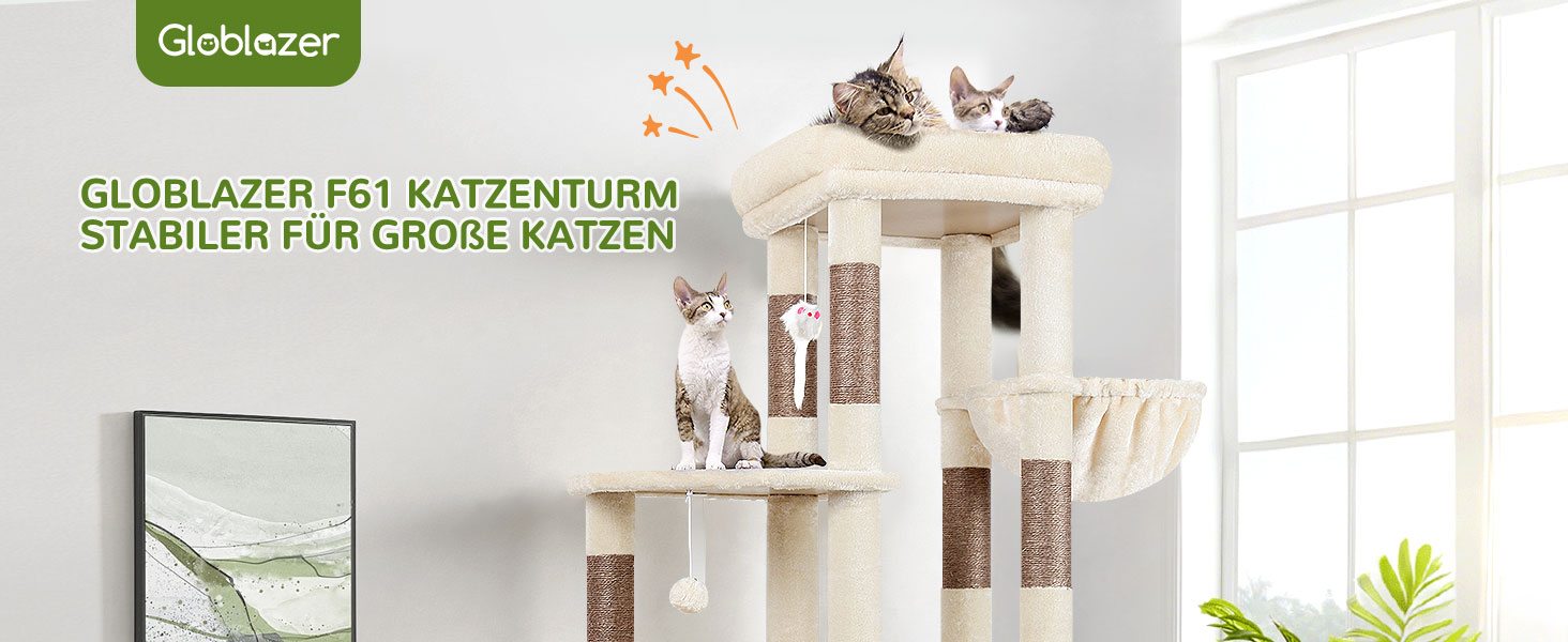 Драбина для котів Globlazer XL, бежева, 156 см, з будиночком та когтеточками, для великих котів