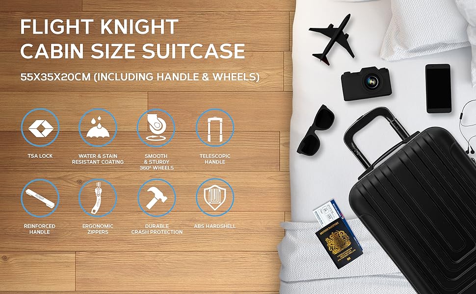 Набір валіз Flight Knight Premium (3 шт): S 55см, M 67см, L 76.5см, ABS-пластик, TSA-замок, USB-порт, 8 коліс, антрацит/чорний