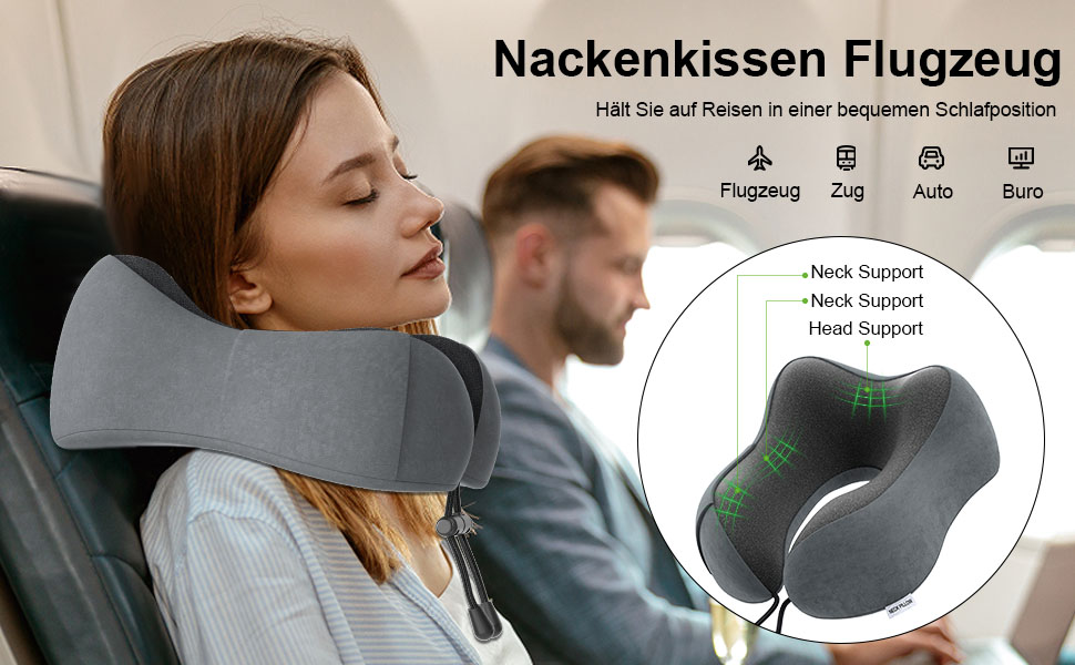 Подушка для шиї у подорожах: 100% Memory Foam, для автомобіля, літака, поїзда, офісу та дому (Чорний)