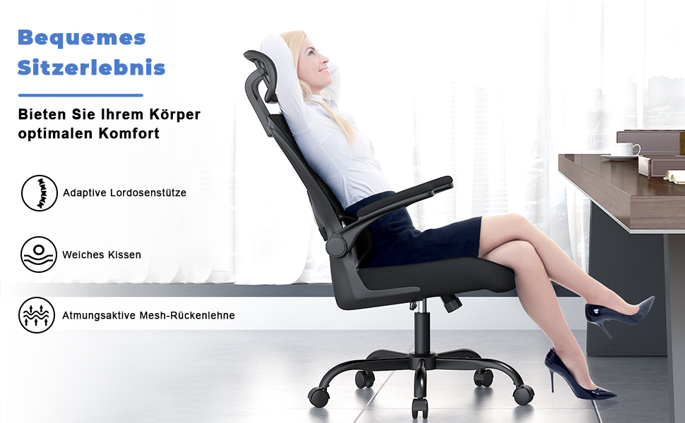 Офісне крісло Naspiro - ергономічне, з регульованою підголовником, підлокітниками та підтримкою попереку, чорне