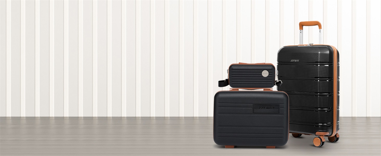 Набір валіз Joyway 5шт з жорстким корпусом, 4 колеса та TSA-замок. Включає косметичку та сумку. Білий/коричневий (Чорний/коричневий, ручна валіза 3шт)