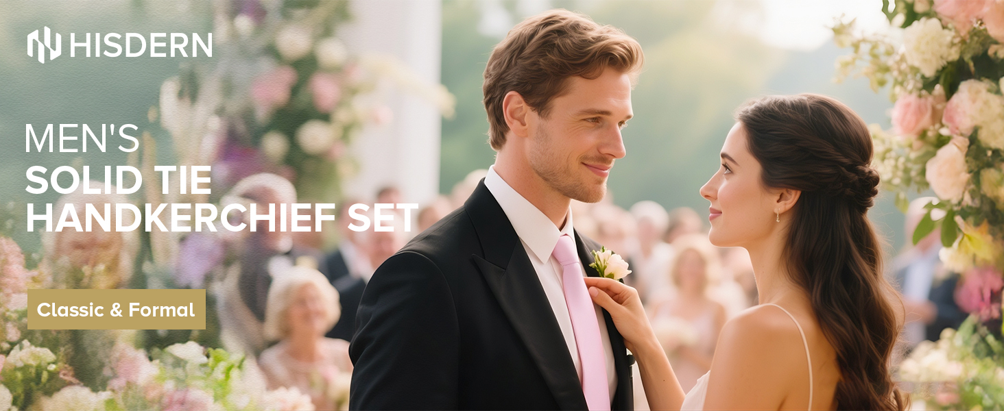 HISDERN Комплект краватки та нагрудного хустинки однотонний для весілля та свят, різні кольори, бургундський, універсальний розмір
