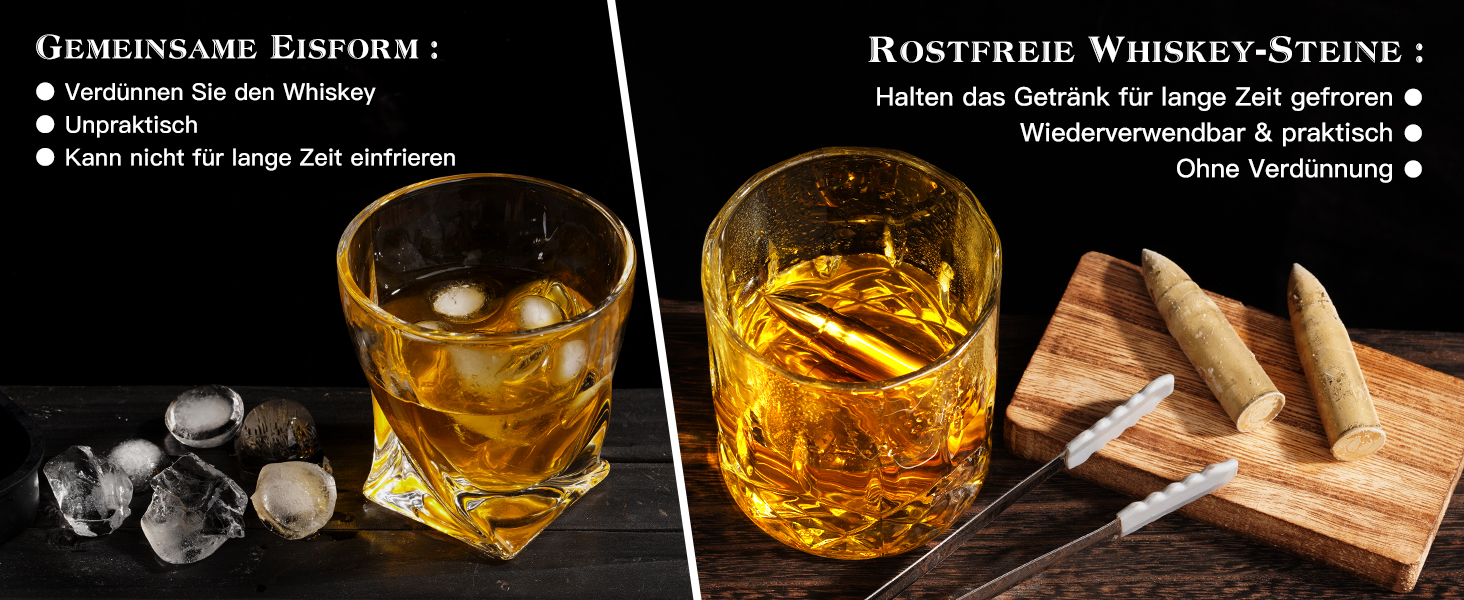 Набір віскі з 2 склянками та 6 камінцями для віскі, подарунок для чоловіків, камінці багаторазового використання, брендовий подарунок