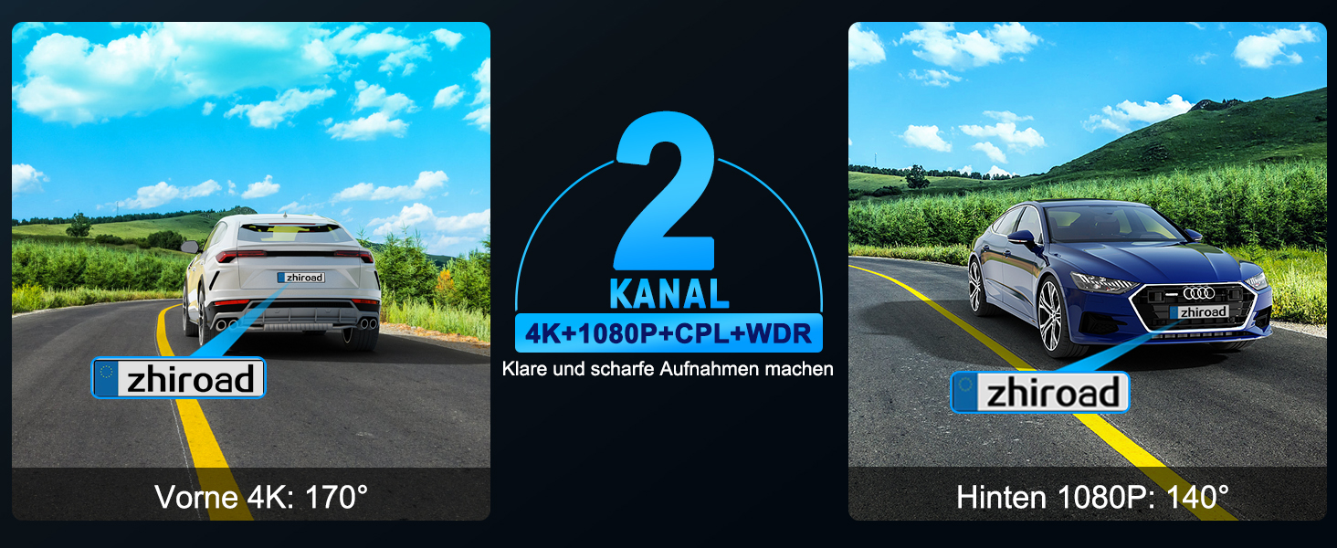 Відеореєстратор Dashcam 4K Dual з CPL фільтром, WiFi, 64GB SD, IPS 3