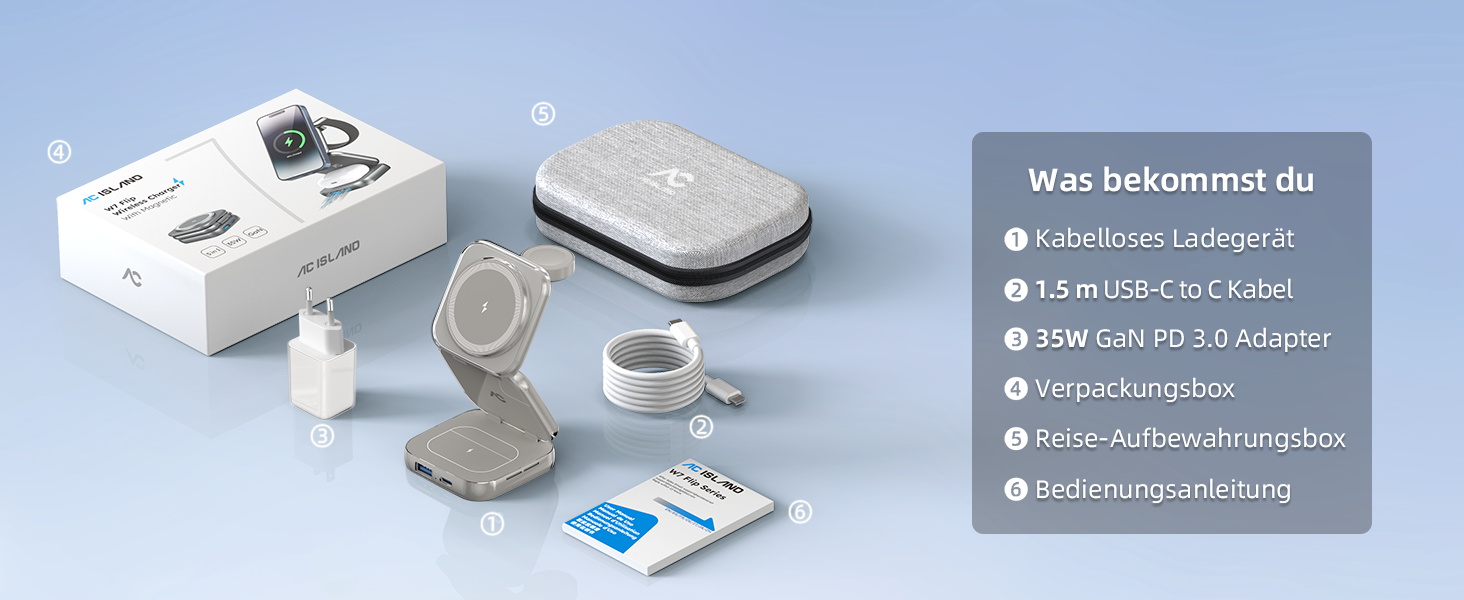 Зарядна станція 5 в 1 для iPhone з магнітним кабелем, складний зарядний пристрій для подорожей, сумісний з iPhone 17/16/15/14/13/12, AirPods Pro 3, Apple Watch S11/Ultra (Titan Wüstensand) 2026-Titan Grau