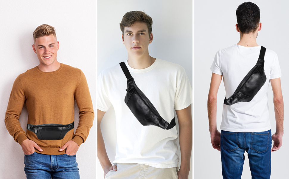 Чоловіча/Жіноча поясна сумка з натуральної шкіри Vintage, чорна, 1034