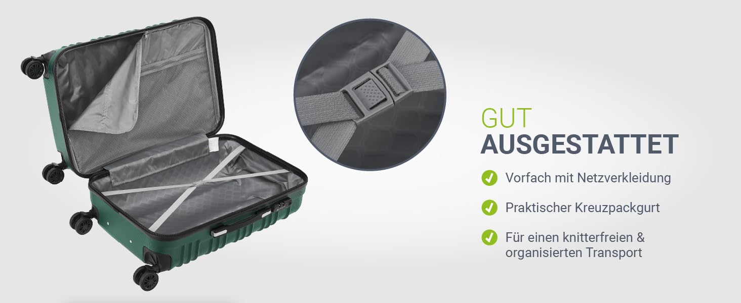 Набір валіз Juskys® з жорстким корпусом (4 шт.) - з кодовим замком, тихими 360° колесами, телескопічною ручкою, легкий, зелений