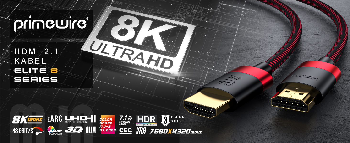 HDMI кабель 2.1/2.0 8K/4K - 5 метрів - 8K@60Hz/120Hz, 4K@240Hz, 48 Gbit/s, 3D, Ethernet, для TV, Blu-ray, PS5, Xbox Series X, Switch, чорний
