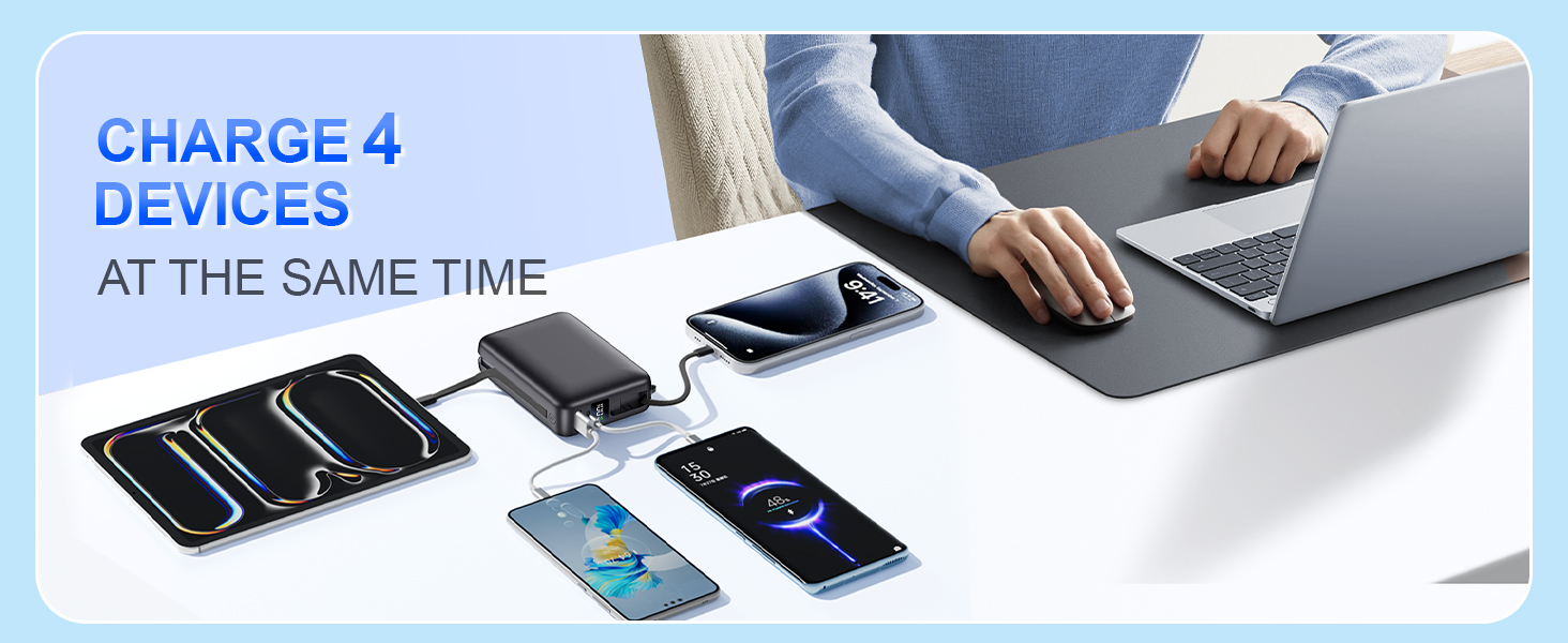 Power Bank 26800mAh: Портативний акумулятор з двома портами та кабелями, сумісний з iPhone та Android