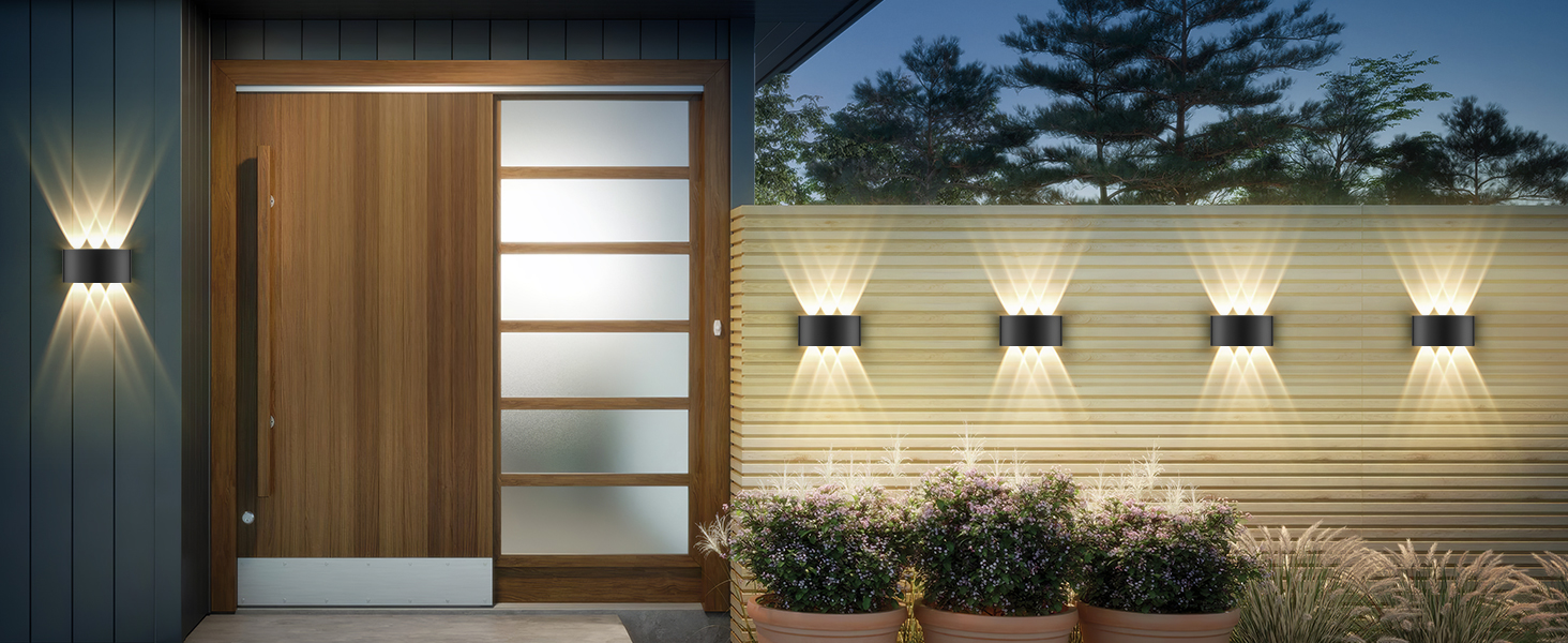 LED-стінні світильники Oraymin 2 шт., IP65, 6W, 6 джерел світла, 3000K, для дому та вулиці, з алюмінію, тепле біле світло, чорний колір