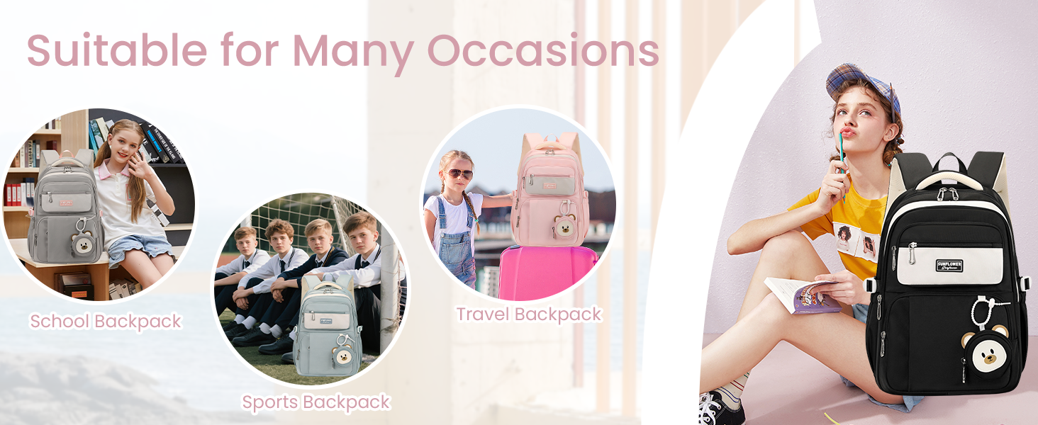 Шкільний рюкзак Makukke для дівчаток, водонепроникний, 30л, для 5 класу, з милим брелоком, зелений