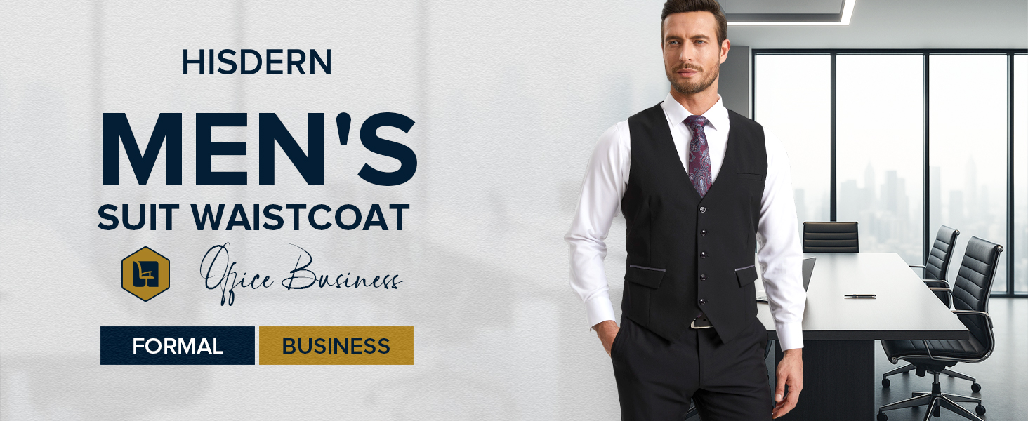 Елегантна жилетка для чоловіків HISDERN: весільна, класична, однотонна, для бізнесу, смокінгу, з кишенями, чорна, 3XL