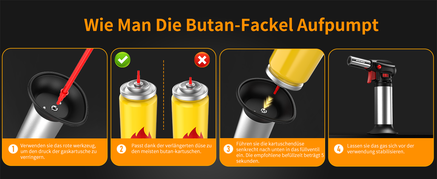 Пальник Бусен для приготування крем-брюле, приготування їжі, кемпінгу, кулінарії та хобі, сріблястий (бутан не входить до комплекту)