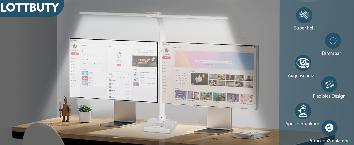 LED настільна лампа Doppelkopf з регулюванням яскравості, 24W, 80см, захист очей, гнусий шийка, 25 режимів освітлення