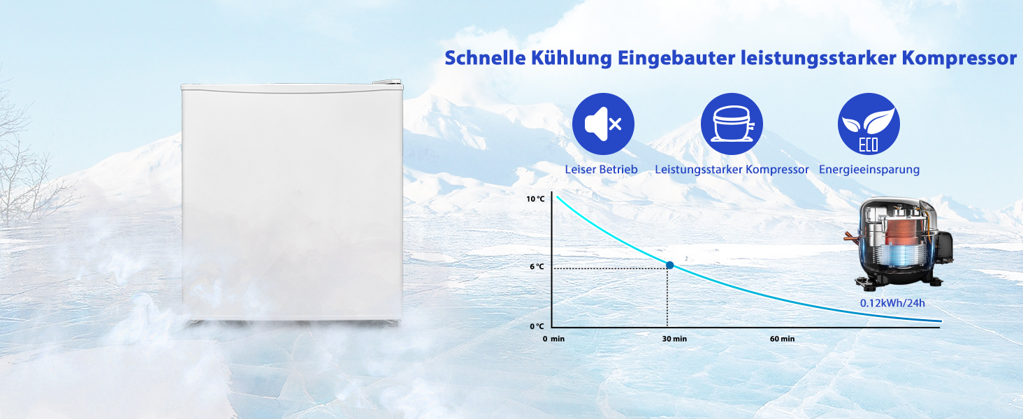 Міні холодильник 45L, білий, без морозильної камери, тихий, для кухні, офісу, спальні, невеликих квартир, готелів, 0-10°C