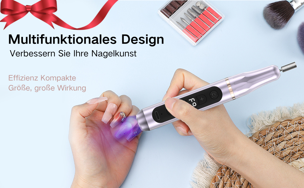 Портативний фрезер для нігтів бездротовий 12 в 1 Професійний електричний набір для манікюру та педикюру USB, перезаряжається, 9 швидкостей, 20000 об/хв, срібний