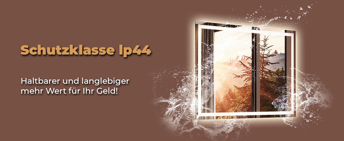 Дзеркало для ванної кімнати з підсвічуванням 60x50x3,5 см, LED, 6400K, біле світло, економія енергії, вертикальне/горизонтальне кріплення, антизапар, 3 колірні температури