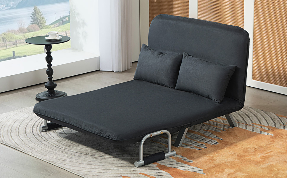 HOMCOM Convertible Sofa Bed with Adjustable Backrest, Throw Pillows, and Armrests