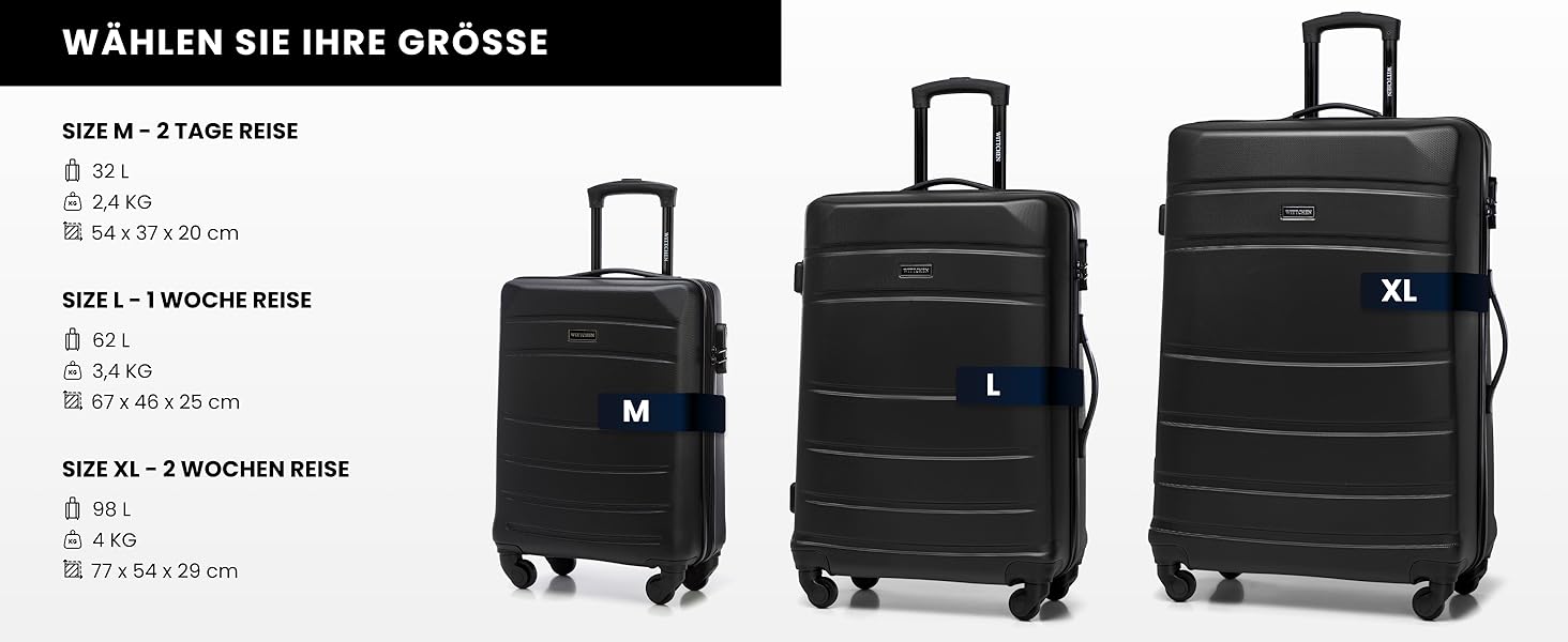 WITTCHEN Globe Line: Чемодан-ролер ручної поклажі з ABS, 4 колеса, кодовий замок, телескопічна ручка, чорний | Розмір S | Підходить для Lufthansa, Eurowings, Ryanair, Condor, Discover Airlines