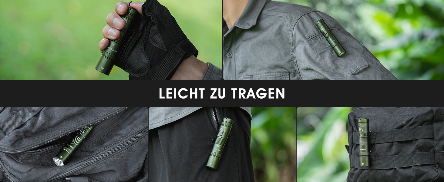 LED ліхтарик Klein 1200 люменів, перезаряджається, 4 режими, зелений. Ідеально для кемпінгу, риболовлі, ремонту та надзвичайних ситуацій