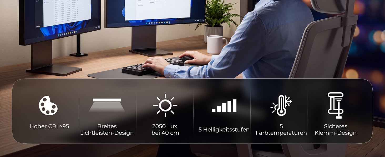 Світлодіодна настільна лампа для монітора LED, димнувана, 80 см, чорна (затискач)