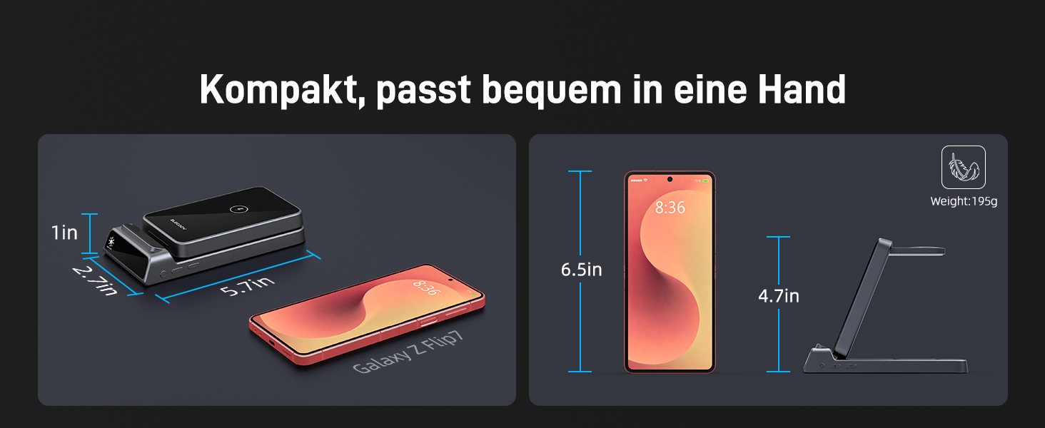 Бездротовий зарядний пристрій 3-в-1 для Samsung Galaxy S26/S25/Z Fold 7/Flip 7/Buds 3/2, Watch 8/7/6/5 Pro - сірий