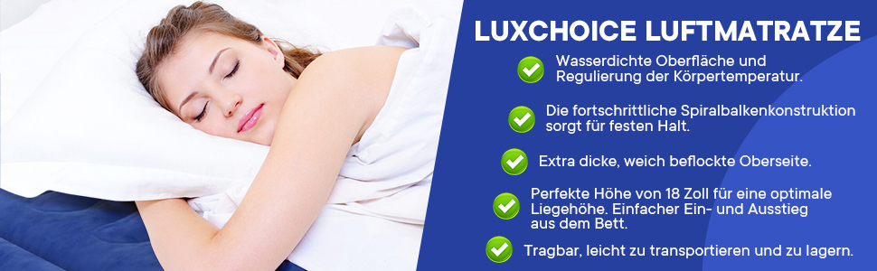 Самонадувне надувне ліжко Luxchoice Deluxe з вбудованим насосом для дому, кемпінгу, подорожей, гостьове односпальне ліжко, швидке надування за 3 хвилини, портативний матрац