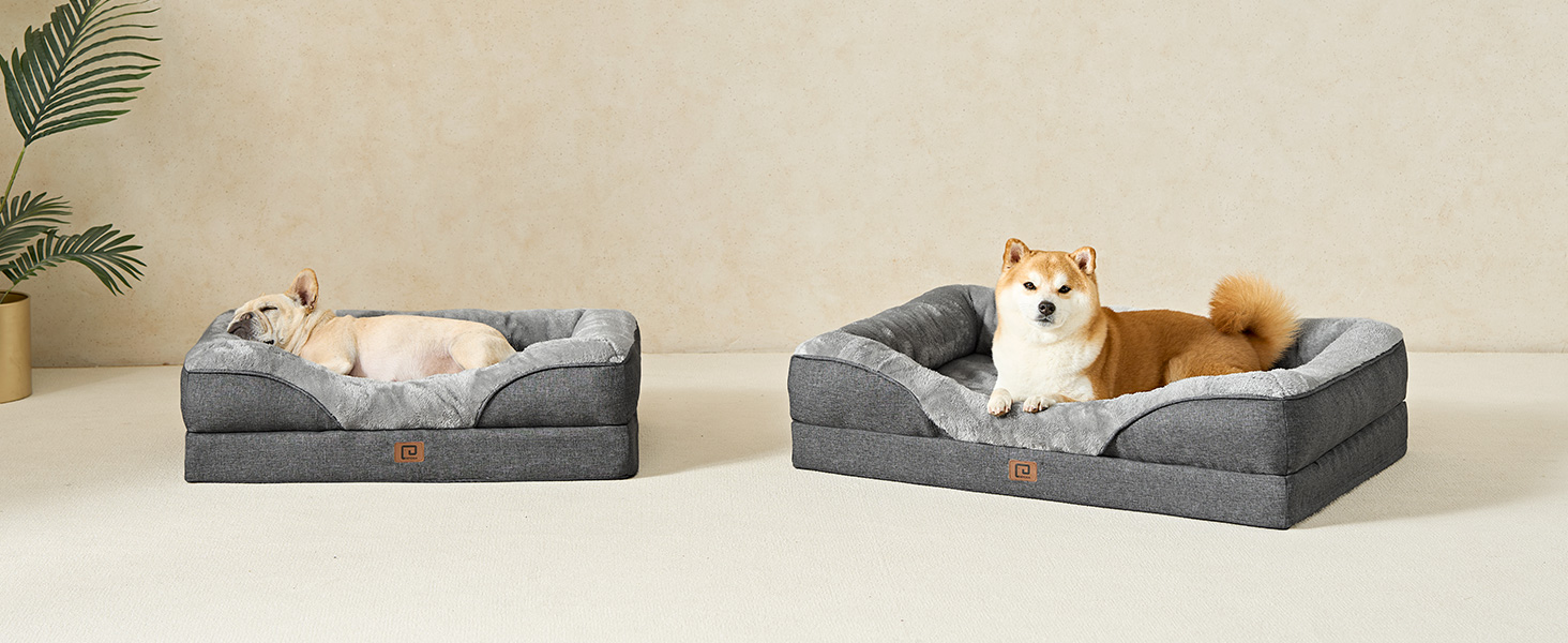 Orthopedic Dog Bed for Large Dogs, Memory Foam, Washable and Waterproof Dog Basket with 4 Sides, Dog Sofa/Dog Couch, Non-Slip, Grey, 106.5x76x18.5 cm