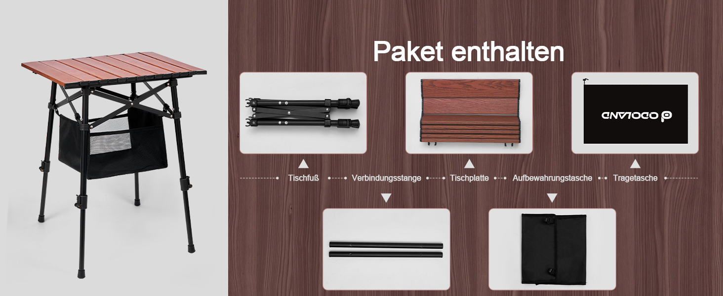 Складний алюмінієвий стіл для кемпінгу Odoland з регульованою висотою та сумкою для зберігання 46x42x42-60 см