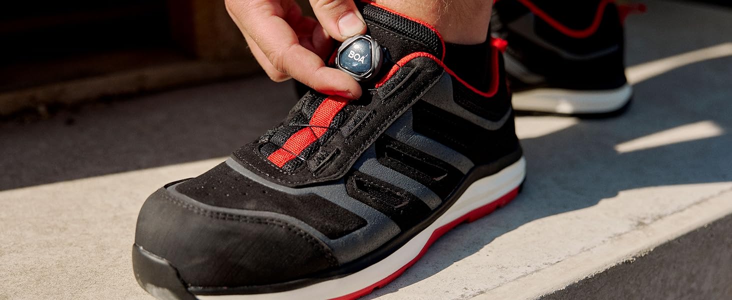 Робочі черевики ELTEN Jori Rapid Black-red Mid ESD S3S, чоловічі та жіночі, текстиль, пластикова захисна капа, легкі, спортивні, 44 EU, чорний/червоний