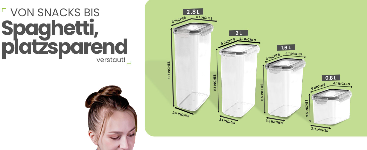 Набори контейнерів для зберігання KICHLY з кришкою (24 шт.) - герметичні контейнери для продуктів, BPA-free, для шафи/кухні, ідеальні для крупи, цукру, борошна та іншого