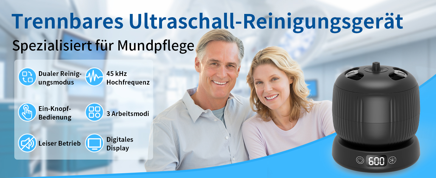 Ультразвуковий очищувач для зубних протезів, брекетів та ювелірних виробів 200 мл, 45000 Гц, з УФ-лампою