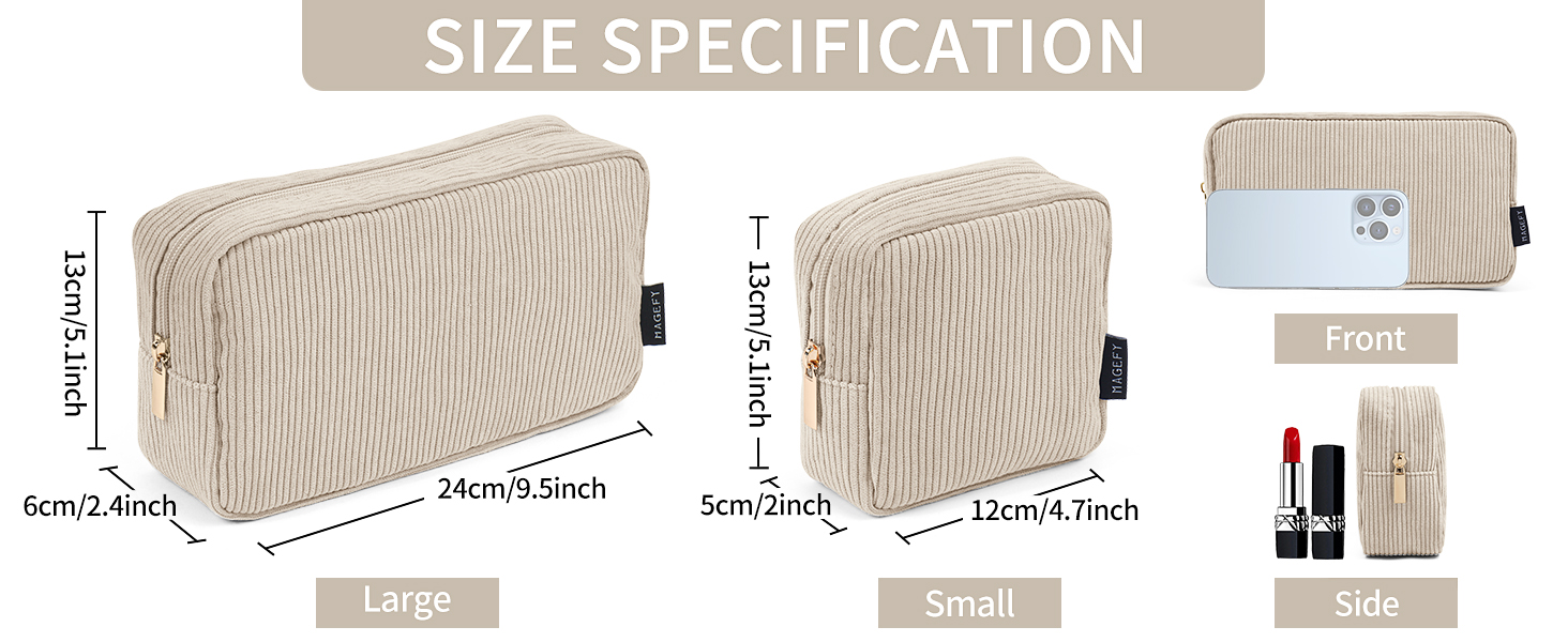 Косметичка MAGEFY для макіяжу: 2 шт. у наборі, з відділеннями, з корду, для подорожей, бежевий колір