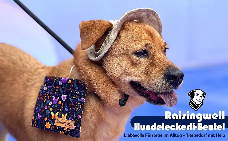 Сумка для корму для собак Leckerlibeutel – міцна бавовняна сумка для прогулянок з карабіном та самозакривною застібкою, ідеальна для подорожей та активного відпочинку (Begie Blume)