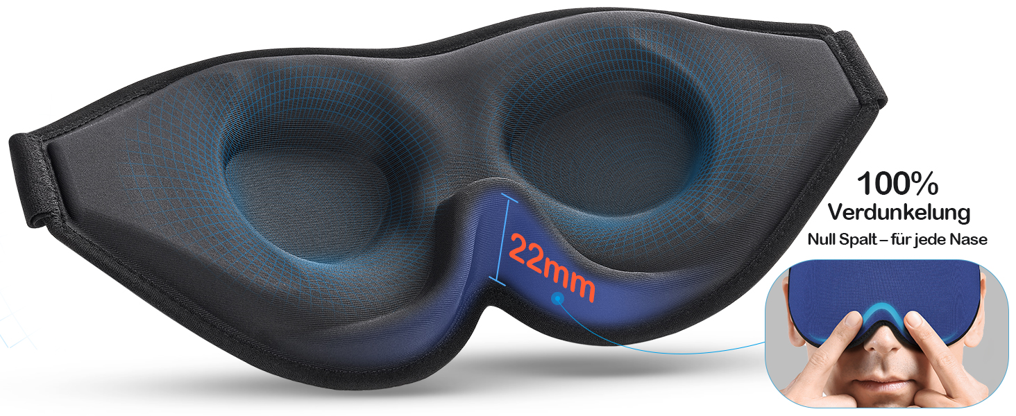 Маска для сну Innelo 3D, 100% затемнення, блакитна - для жінок та чоловіків, зручна, з мішком для подорожей