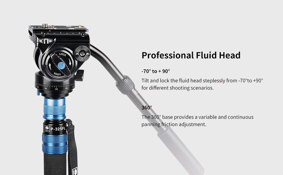 Штатив-монопод SIRUI P-325FL+VH-10: легкий та компактний для подорожей, алюміній, 6 секцій, до 155 см, 8 кг