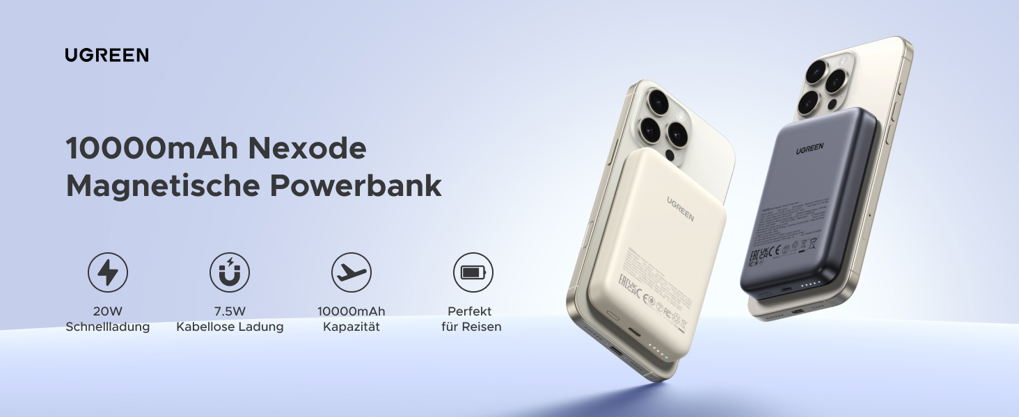 Зовнішній акумулятор UGREEN Zapix MagSafe 10000mAh 20W з підтримкою USB-C, чорний