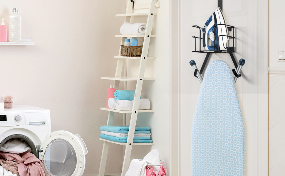 Настінна вішалка для одягу та праски, чорна. Підходить для пральні, прасувальної кімнати. Настінний тримач для праски та одягу.