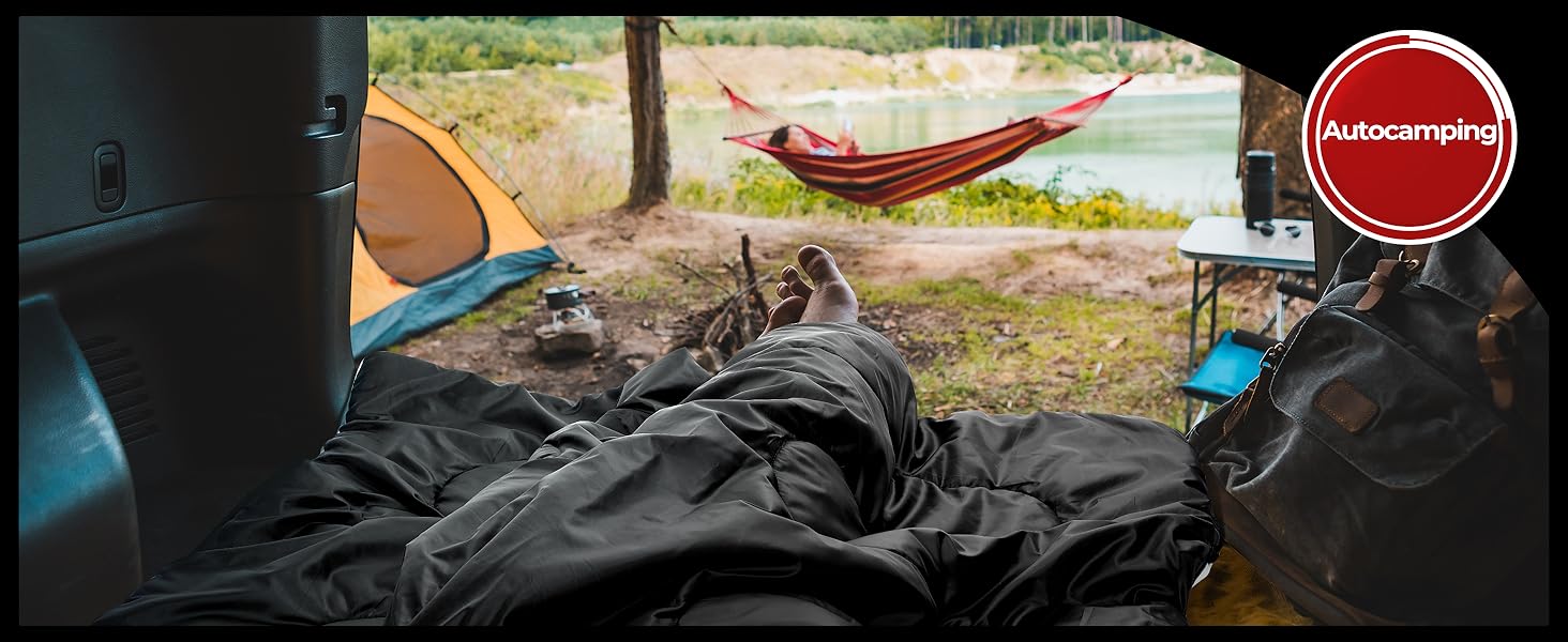 Спальний мішок на дво персони Ohuhu 220x150 см, чорний - для кемпінгу, подорожей, сім'ї та фестивалів