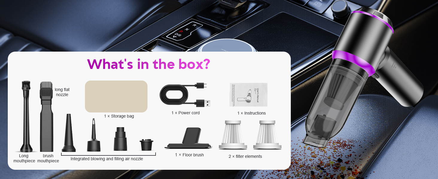 Бездротовий портативний пилосос Kedifoai: акумуляторний, 20000 Па, 4-в-1 для авто, дому, офісу та видалення шерсті тварин