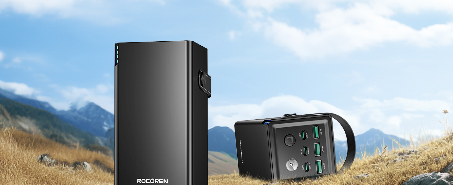 Power Bank Rocoren 50000mAh з 6 портами USB (USB-C та USB-A) для кемпінгу та подорожей. Швидка зарядка 67.5W. Сумісний з iPhone, iPad, планшетами. Чорний
