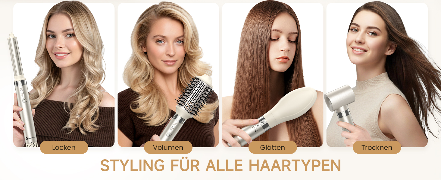 Slopehill Airstyler 5 в 1: Іонський фен, мультистайлер, автоматична плойка, щітка-фен, випрямляч для волосся (Champagne Gold)